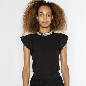 Gracia Necklace Trim High Neck Tiered Sleeve Top